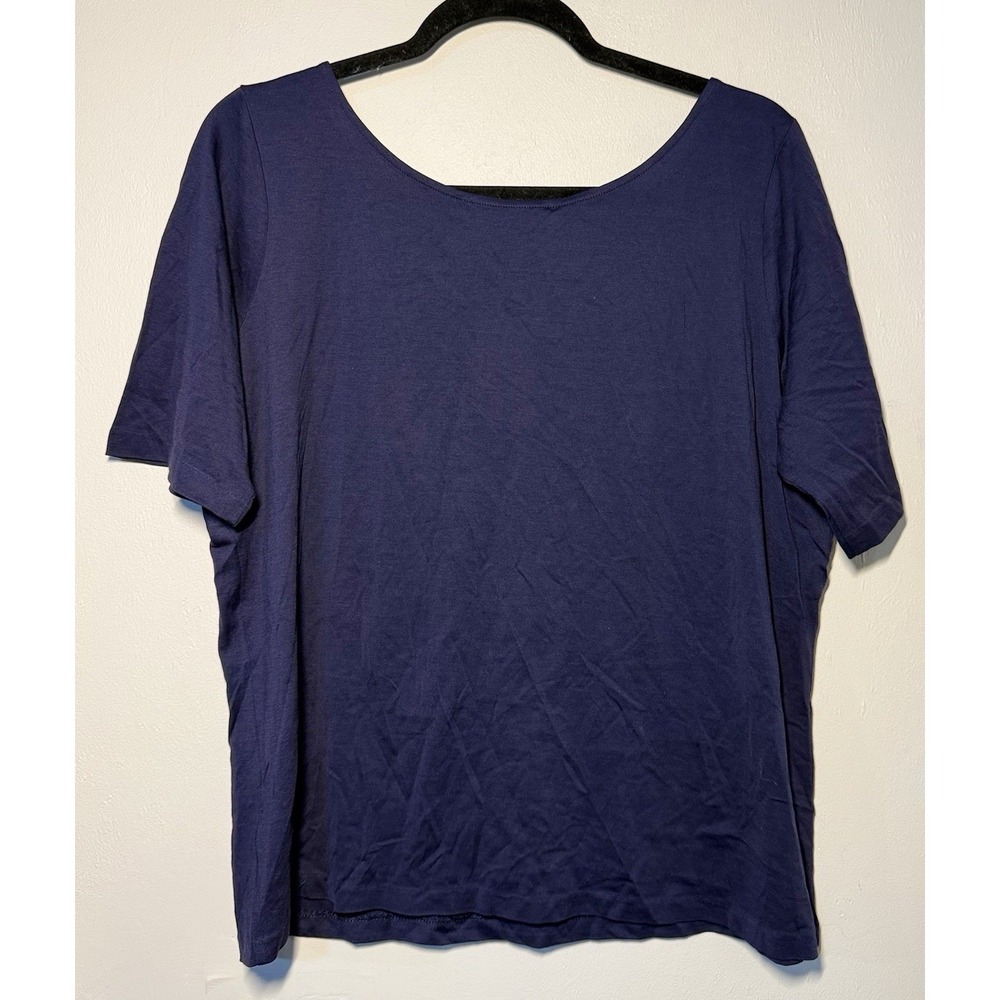 Lauren Ralph Lauren Crew Neck Shirt Women's 1X Navy Blue Silk Blend Lightweight - Picture 5 of 6